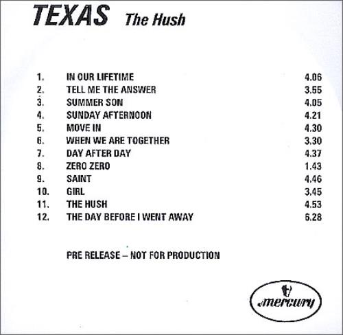 Texas The Hush CD-R acetate UK TEXCRTH365712