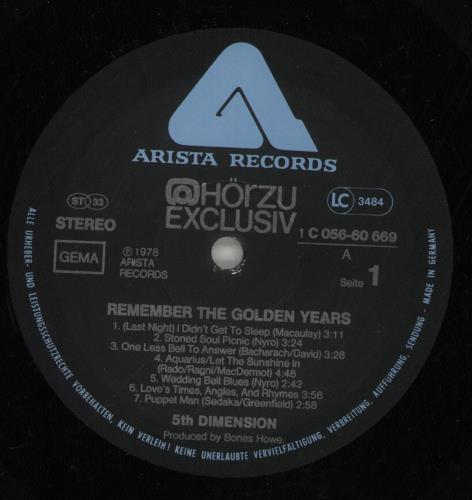 The 5th Dimension Remember The Golden Years vinyl LP album (LP record) German 5THLPRE870865