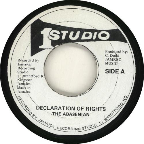 The Abyssinians Declaration Of Rights 7" vinyl single (7 inch record / 45) Jamaican VMV07DE716010