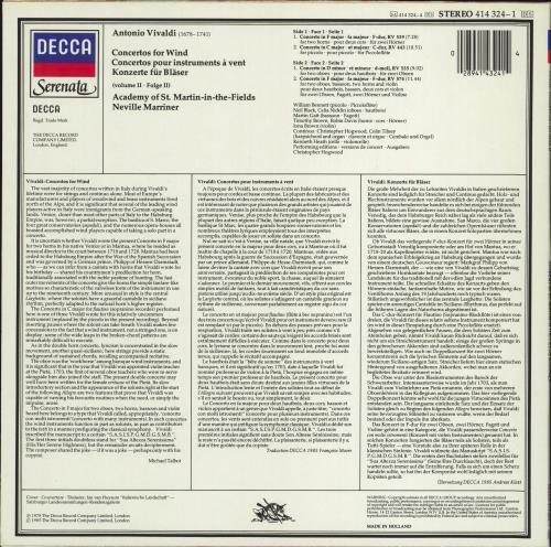 The Academy Of St. Martin-In-The-Fields Vivaldi: Wind Concertos II vinyl LP album (LP record) Dutch U0ELPVI778709