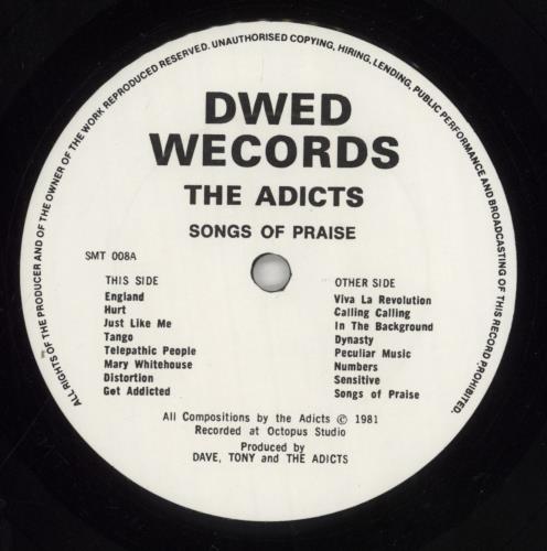 The Adicts Songs Of Praise - 1 - VG vinyl LP album (LP record) UK ADILPSO858075