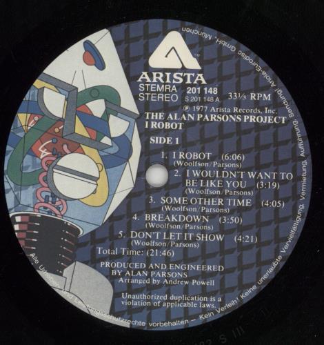 The Alan Parsons Project I Robot vinyl LP album (LP record) German TPPLPIR485850
