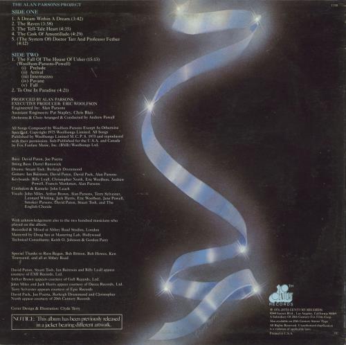 The Alan Parsons Project Tales Of Mystery And Imagination - Edgar Allan Poe vinyl LP album (LP record) US TPPLPTA799548