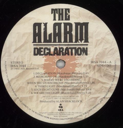 The Alarm Declaration + Inner vinyl LP album (LP record) UK ALALPDE567046