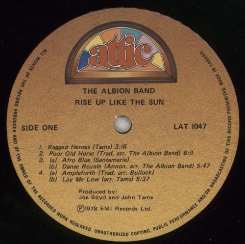 The Albion Band Rise Up Like The Sun vinyl LP album (LP record) Canadian AB1LPRI873442