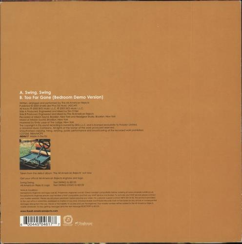 The All-American Rejects Swing Swing - Orange Vinyl 7" vinyl single (7 inch record / 45) UK REJ07SW254869