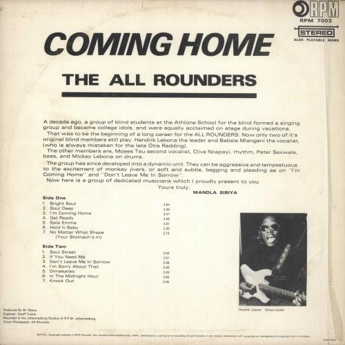 The All Rounders Coming Home vinyl LP album (LP record) UK 0ZFLPCO738173