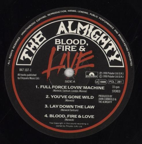 The Almighty Blood Fire & Live vinyl LP album (LP record) UK AMTLPBL86570