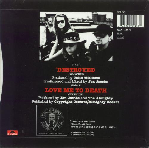 The Almighty Destroyed 7" vinyl single (7 inch record / 45) UK AMT07DE56500