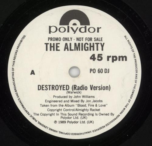 The Almighty Destroyed 7" vinyl single (7 inch record / 45) UK AMT07DE62824