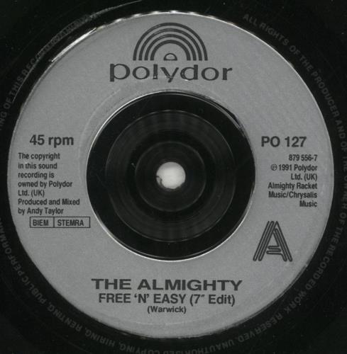 The Almighty Free & Easy 7" vinyl single (7 inch record / 45) UK AMT07FR56501