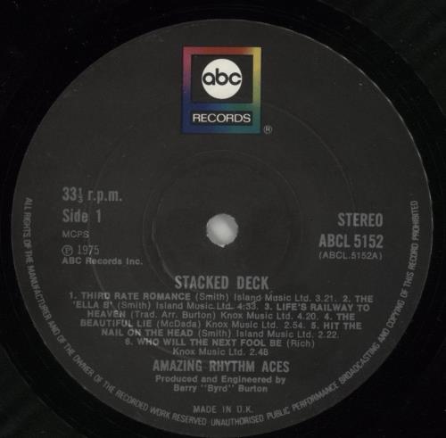 The Amazing Rhythm Aces Stacked Deck - EX vinyl LP album (LP record) UK ZRALPST797068