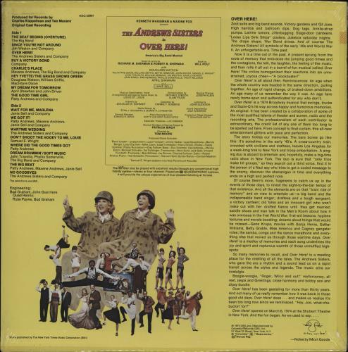 The Andrews Sisters Over Here! vinyl LP album (LP record) US ADZLPOV759780