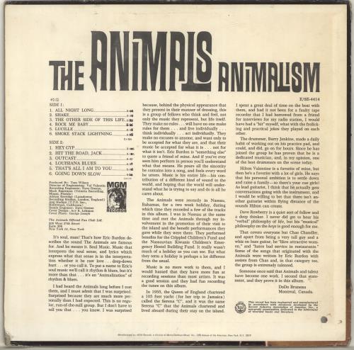 The Animals Animalism vinyl LP album (LP record) US ANMLPAN698731