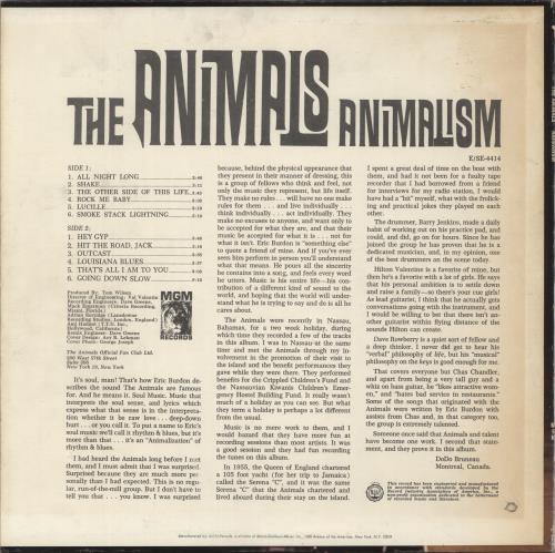 The Animals Animalism vinyl LP album (LP record) US ANMLPAN880416