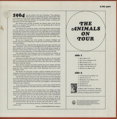 The Animals On Tour - EX vinyl LP album (LP record) US ANMLPON643457