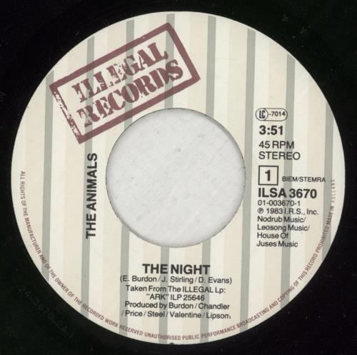 The Animals The Night 7" vinyl single (7 inch record / 45) UK ANM07TH872092