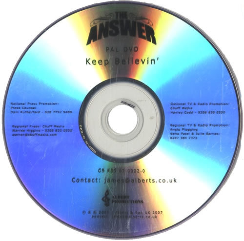 The Answer Keep Believin' promo DVD-R UK TQ9DRKE478124