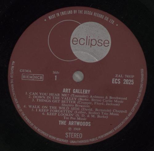 The Artwoods Art Gallery - VG vinyl LP album (LP record) UK ATWLPAR888875