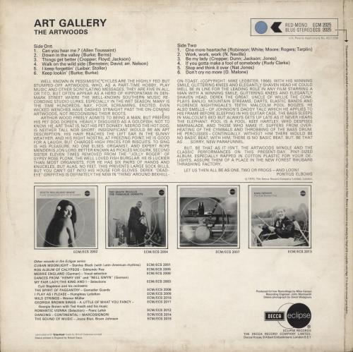 The Artwoods Art Gallery - VG vinyl LP album (LP record) UK ATWLPAR888875