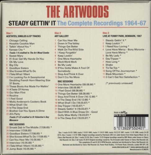 The Artwoods Steady Gettin' It [The Complete Recordings 1964-67] 3-CD album set (Triple CD) UK ATW3CST880728