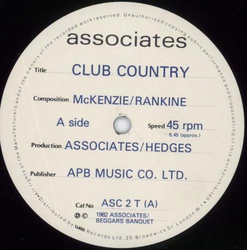 The Associates Club Country 12" vinyl single (12 inch record / Maxi-single) UK ATS12CL109225