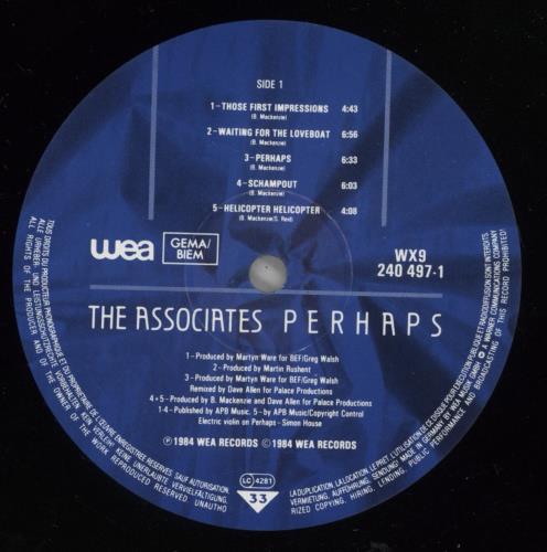 The Associates Perhaps vinyl LP album (LP record) UK ATSLPPE131992
