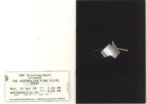 The Australian Pink Floyd Booklet and Ticket Stub memorabilia UK YS6MMBO692540