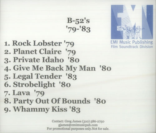 The B-52's '79-'83 Publishing Sampler CD-R acetate US B52CRPU548182