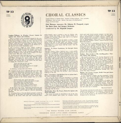 The Bach Choir Choral Classics vinyl LP album (LP record) UK 4H3LPCH784225