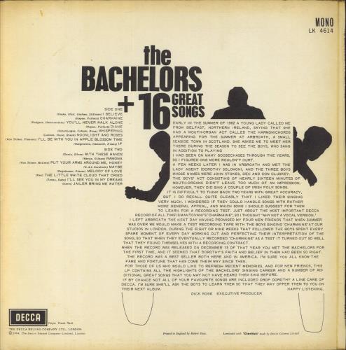 The Bachelors + 16 Great Songs vinyl LP album (LP record) UK BHLLPGR376660