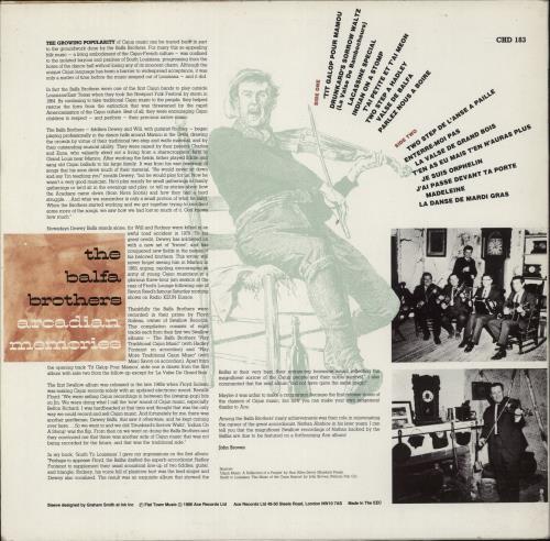 The Balfa Brothers Arcadian Memories vinyl LP album (LP record) UK 5OOLPAR869288