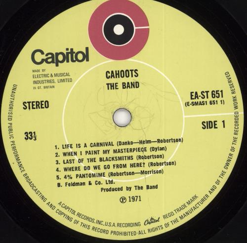 The Band Cahoots - 1st (woc) vinyl LP album (LP record) UK T-BLPCA721387