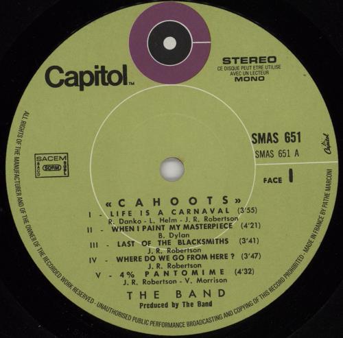 The Band Cahoots - 1st vinyl LP album (LP record) French T-BLPCA754742