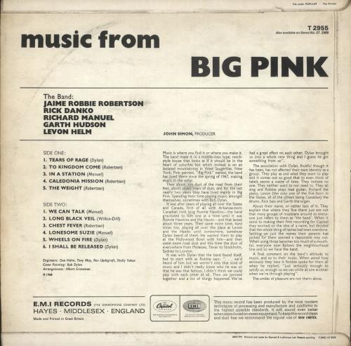 The Band Music From Big Pink - Mono - VG vinyl LP album (LP record) UK T-BLPMU698519