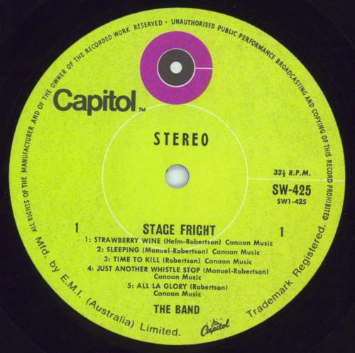 The Band Stage Fright vinyl LP album (LP record) Australian T-BLPST814699