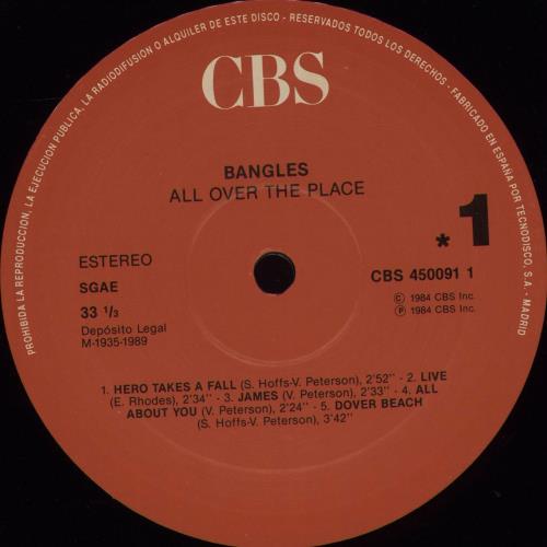 The Bangles All Over The Place vinyl LP album (LP record) Spanish BGLLPAL676499