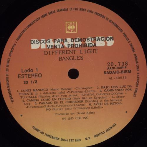 The Bangles Different Light vinyl LP album (LP record) Argentinean BGLLPDI676535