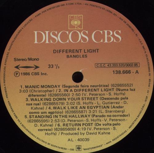 The Bangles Different Light vinyl LP album (LP record) Brazilian BGLLPDI676575