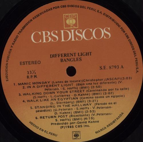 The Bangles Different Light vinyl LP album (LP record) Peruvian BGLLPDI676583