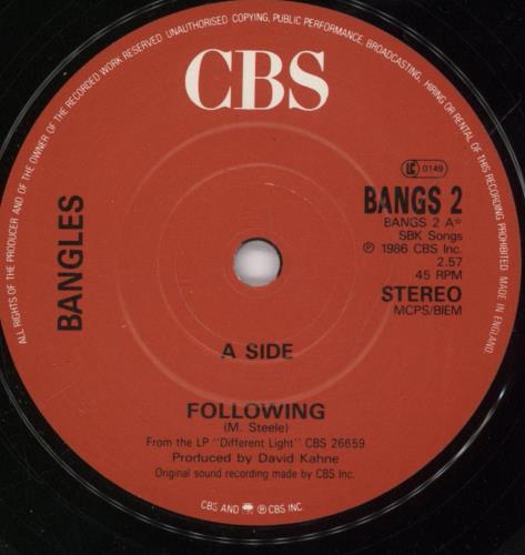 The Bangles Following 7" vinyl single (7 inch record / 45) UK BGL07FO296440