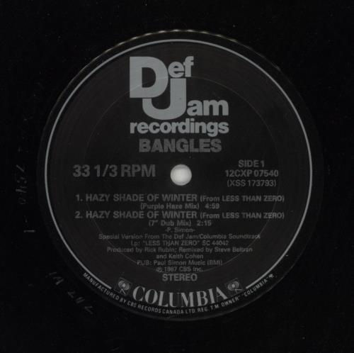 The Bangles Hazy Shade Of Winter - Gold Stamp 12" vinyl single (12 inch record / Maxi-single) Canadian BGL12HA868388