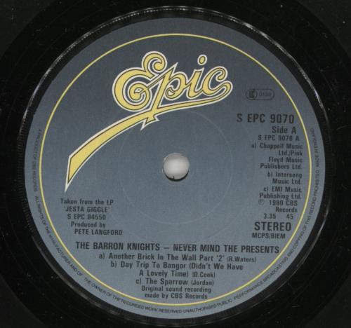 The Barron Knights Never Mind The Presents 7" vinyl single (7 inch record / 45) UK KN807NE567673