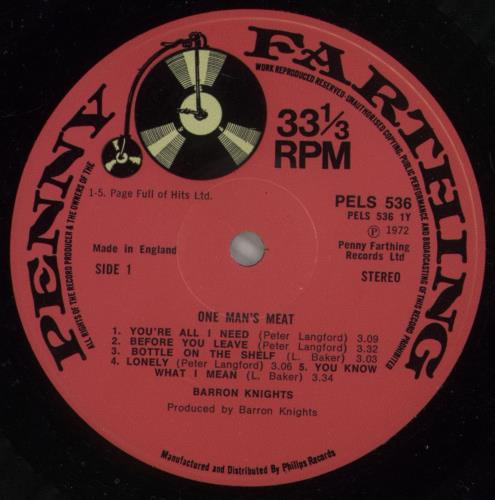 The Barron Knights One Man's Meat vinyl LP album (LP record) UK KN8LPON875129