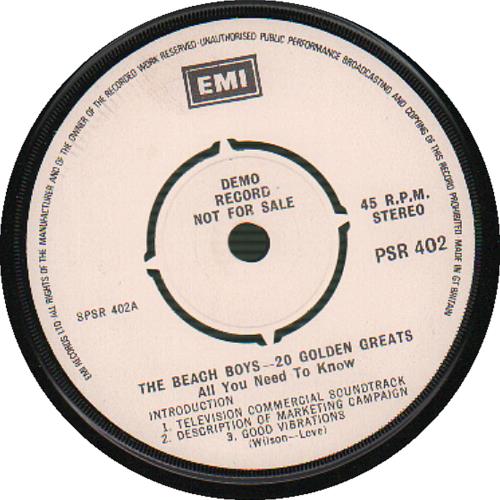 The Beach Boys 20 Golden Greats - All You Need To Know 7" vinyl single (7 inch record / 45) UK BBO07GO82388