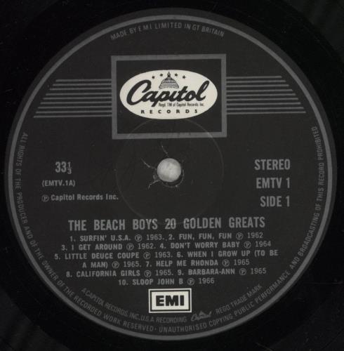 The Beach Boys 20 Golden Greats vinyl LP album (LP record) UK BBOLPGO749600