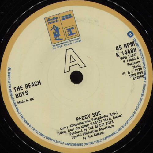 The Beach Boys Peggy Sue 7" vinyl single (7 inch record / 45) UK BBO07PE671917