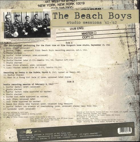 The Beach Boys Studio Sessions '61-'62 vinyl LP album (LP record) Italian BBOLPST360307