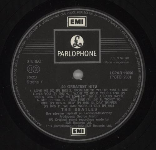 The Beatles 20 Greatest Hits vinyl LP album (LP record) Yugoslavian BTLLPGR881576
