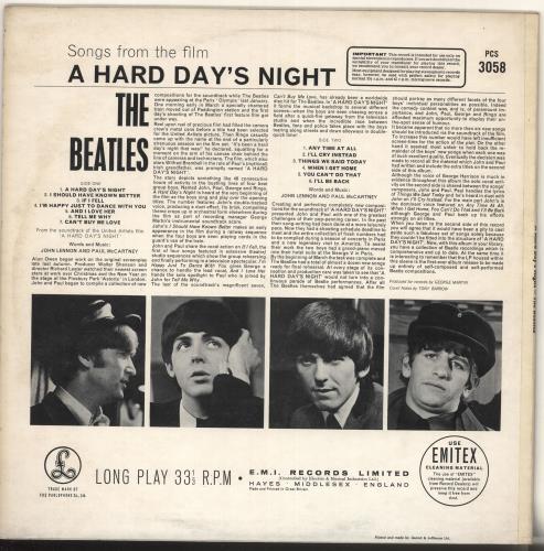 The Beatles A Hard Day's Night - EMI - Sample vinyl LP album (LP record) UK BTLLPAH720930